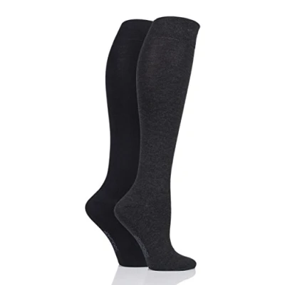Image of 2 Pair Grey Plain Bamboo Knee High Socks with Smooth Toe Seams Ladies 4 8 SOCKSHOP