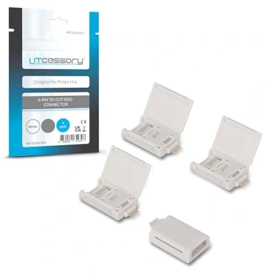 Image of Litcessory 6 PIN to Cut End Connector for Philips Hue Lightstrip Plus (4 Pack, White Micro V4)