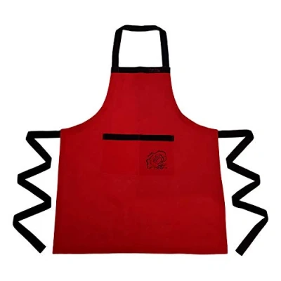 Image of Ragged Rose Kitchen Apron, cotton, Red with Black, Unisex