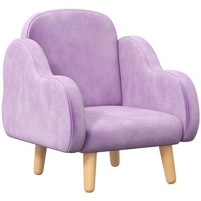 Image of ZONEKIZ Kids Armchair Toddler Sofa Children Chair with Arm Rest, Wooden Frame, Velvet, PP Legs, Cloud Shape, for Ages 1.5 3 Years Purple