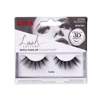 Image of KISS Lash Couture Triple Push Up Collection 1 Pair of False Lashes, Teddy, 3D Volume Eyelashes, Cruelty Free, Reusable includes Glue