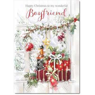 Image of doodlecards Boyfriend Christmas Card Wine and Parcels Large A4 Size for with Plain Envelope