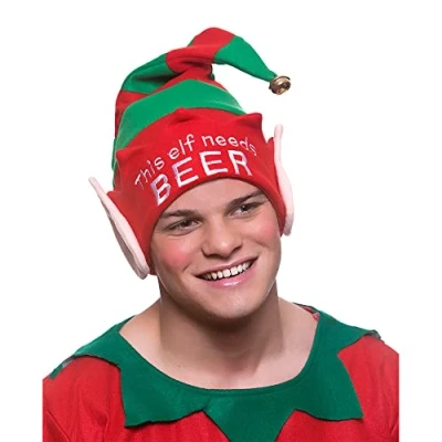 Image of Wicked Costumes Adult Christmas This Elf Needs Beer Hat with Bell Santas Little Helper Fancy Dress Accessory Xmas (Beer)
