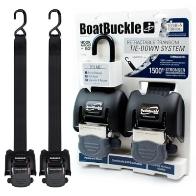 Image of BoatBuckle G2 Stainless Steel Retractable Transom Tie Down (Black), 1 Pair