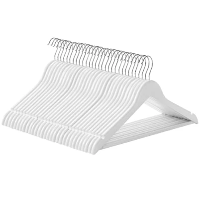 Image of SONGMICS Wooden Hangers, Set of 30, Coat Clothes with Shoulder Notches, Anti Slip Trousers Bar, 360 Swivel Hook, for Suits, Shirts, Coats, White CRW031WT