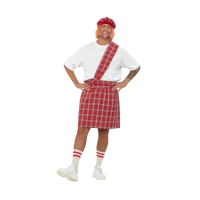 Image of Smiffys Costume &amp; Party Mens Scotsman Fancy Dress Kilt Burns Night Tartan Scottish Outfit Stag Do Extra Large