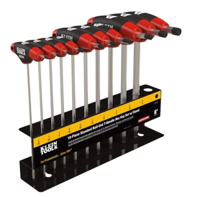 Image of Klein Tools JTH610EB Ball End T Handle Hex Key Set, SAE Inch Sizes Allen Wrench Set with 6 Blades, Stand Included, 10 Piece