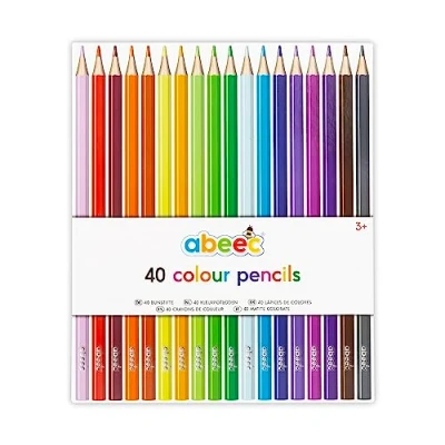 Image of abeec Assorted Colouring Pencils for Kids Art Set x 40 Coloured Artist Back To School Supplies