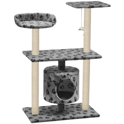 Image of vidaXL Cat Tree with Sisal Scratching Posts 95 cm Grey Paw Prints