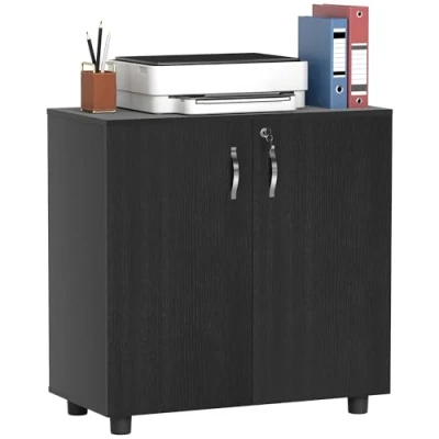 Image of Vinsetto Lockable Office Storage Cabinet 2 Tier Filing w/Feet Keys Melamine Coating Aluminium Handles Home Printer Stand Black