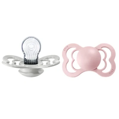 Image of BIBS Supreme Soother 2 Pack, BPA Free Dummy Pacifier, Symmetrical Nipple. Silicone, Size (6 18 Months), Haze/Blossom