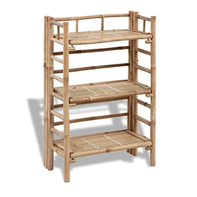 Image of vidaXL 3 Tier Bamboo Plant Rack Brown Outdoor Patio Flower Pot Storage Display Shelf, Measuring 56 x 30 85 cm
