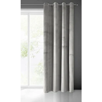 Image of Eurofirany Soft Plain Opaque Velvet Curtain with Eyelets 1 Unit, Fluffy Panel Drape Classic Glamour Elegant Living Room, Bedroom, 215 g/m2, Polyester, Silver Grey, W55 x L98