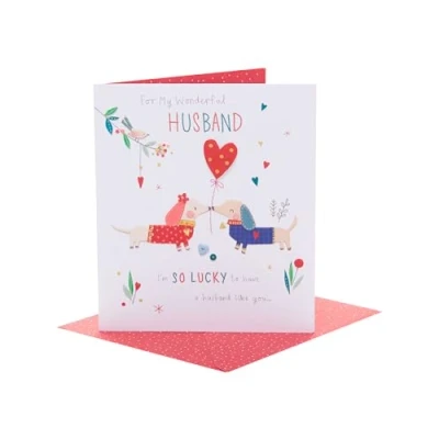 Image of UK Greetings Valentine&#039;s Day Card for Husband Lovely Dogs Design