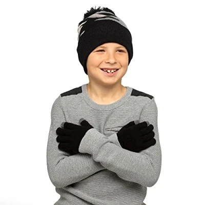 Image of Thingimijigs Boys Camo Pattern Knitted Bobble Hat and Matching Touch Screen Magic Gloves Set Black