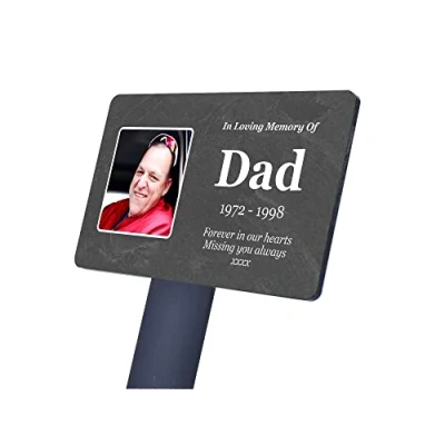 Image of Personalised Bereavement Gifts. Large Memorial Plaque With Photo, Gardens Ground Stake Or Grave Ornaments Acrylic, Waterproof and Hard Wearing. (Large Size)