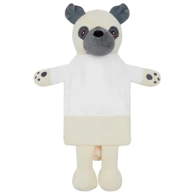 Image of Hot Water Bottle with Animal Fleece Cover 1 or 2 Litre Capacity Natural Rubber Long Plush Cute Cosy Gifts (Multi Pug)