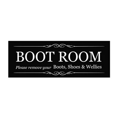 Image of OriginDesigned Black and White &#039;Boot Room&#039; Door Room Sign Plaque Acrylic (Size 19.5cm x 7cm) supplied with adhesive strips