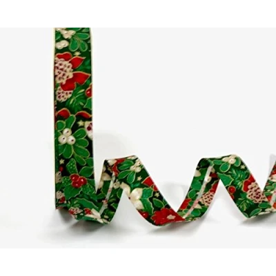 Image of Green Holly Christmas Pattern 100% Cotton 18mm Bias Binding by Fany on a 25m Roll