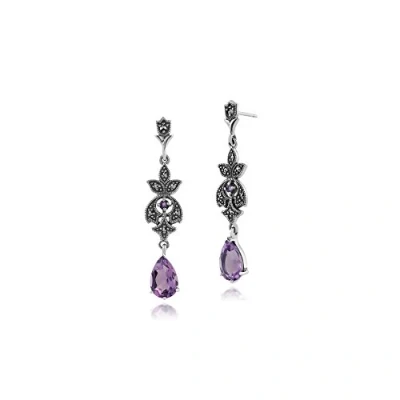 Image of Gemondo Sterling Silver Amethyst &amp; Marcasite Art Nouveau Drop Earrings