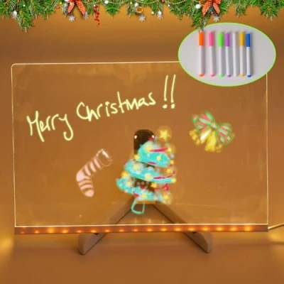 Image of LED Note Board with 7 Colors Pen, Light Up Acrylic Board,LED Message Board, Drawing/Writing Dry Erase Stand for Children School Cafe Home Office Christmas (20 * 20cm)