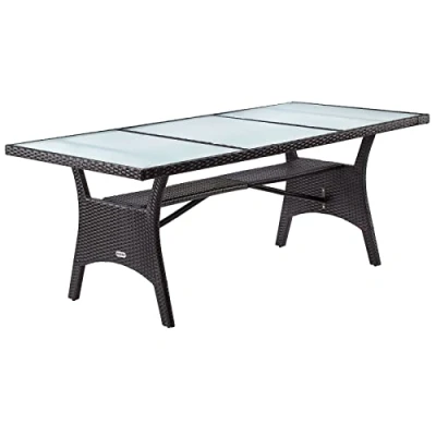 Image of CASARIA® 8 Person XL Poly Rattan Garden Table with Shelf &amp; Frosted Glass Top 190 x 90 74cm Weather Resistant Outdoor Patio Dining Furniture Lawn Deck Balcony Brown