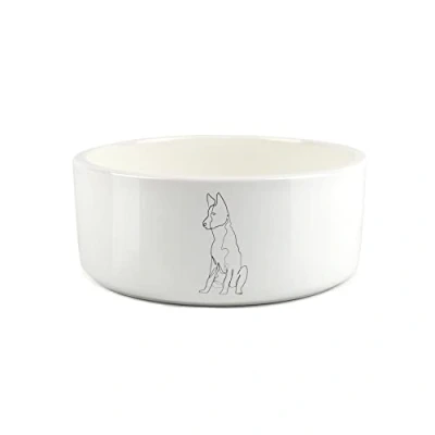 Image of Border Collie Dog Large Pet Food Bowl Fine Line Drawing Ceramic White Water Dish For Dogs