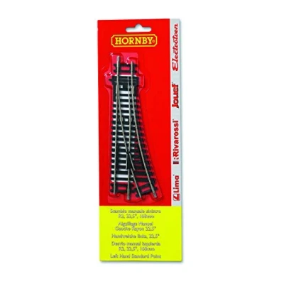 Image of Hornby HT8302 OO Gauge Left Hand Point Blister Pack Extra Track Pieces for Model Railway Sets, Train Scale 1:76, Red