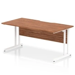 Image of Impulse 1600 x 800mm Scalloped Edge Straight Office Desk Walnut Top White Cantilever Leg