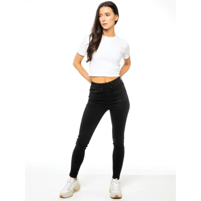 Image of 989Zé ENZO Womens High Rise Skinny Stretch Jeans Elasticated Waist Jeggings Denim Jean EZL419 Black 20