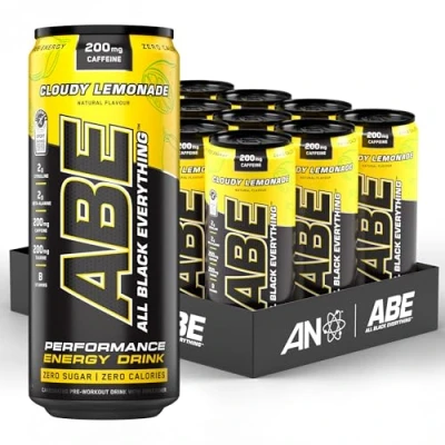 Image of Applied Nutrition ABE Pre Workout Cans All Black Everything Energy + Performance Drink, Carbonated Beverage Sugar Free with Caffeine (Pack of 12 x 330ml) (Cloudy Lemonade)