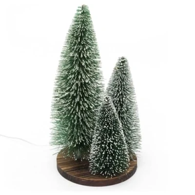 Image of Carousel Home LED Bottle Brush Christmas Trees on Wooden Base Light up Festive Snow flocked Snowy Green