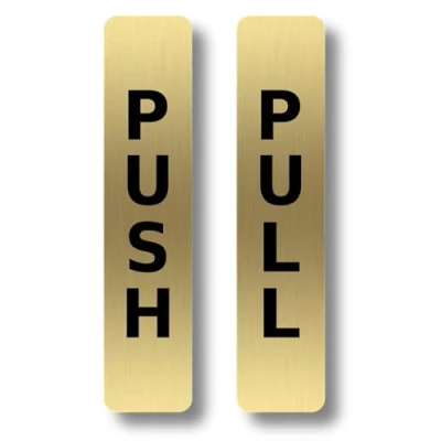 Image of Pair of Push &amp; Pull Adhesive Door Signs Available in Gold or Silver Metallic. Generic Sign for business, restaurants, bars, hotels, schools, cafe (Gold)
