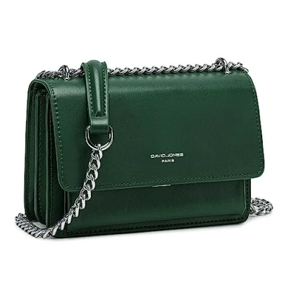 Image of David Jones Women&#039;s Small Chain Crossbody Bag Ladies Rigid PU Leather Mini Shoulder Mobile Phone Purse Pouch Handbag Rectangular Messenger Evening Shopping Trendy City Green