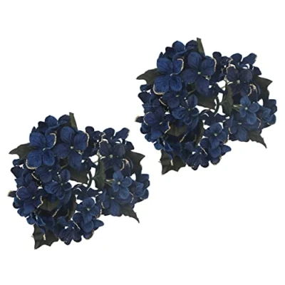 Image of Gisela Graham Dark Blue Fabric Hydrangea Candle Ring Small (Set of 2)