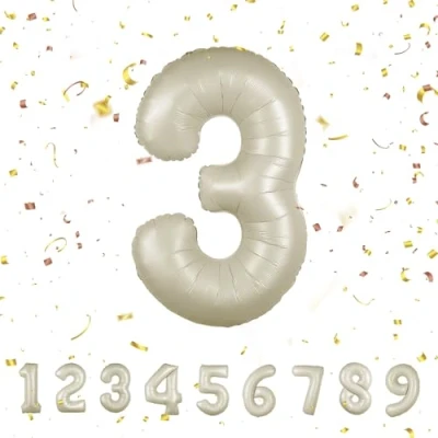 Image of Number Balloons 3,Beige 3 for Birhtday Party Decoration,40 Inch Giant Helium Foil Boys Girls 3th Birthday Decor Anniversary Decorations Supplies