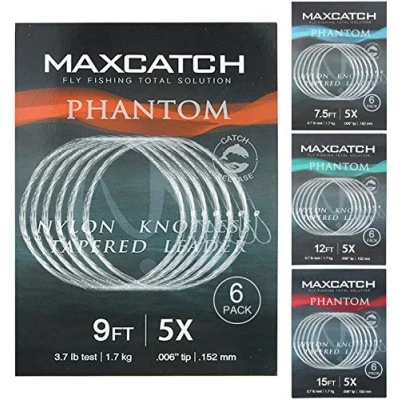 Image of Maximumcatch Fly Fishing Tapered Leader with Loop: 15ft/12ft/9ft/7.5ft,5 PCS (0X 7X) (12ft, 0X (5pcs))