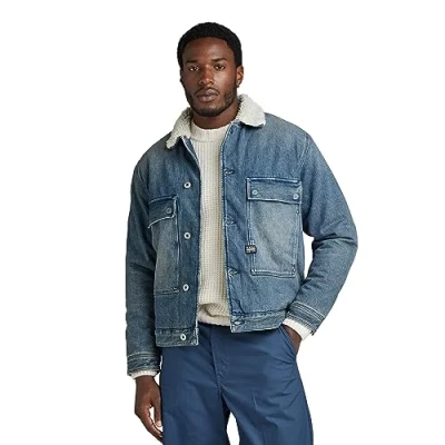 Image of G STAR RAW Men&#039;s Utility Flap Pocket Sherpa Jacket, blue (antique faded agave D23595 D436 G129), M