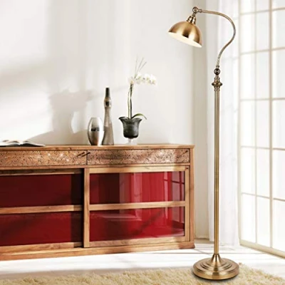 Image of LANMOU 12W LED Floor Lamp Dimmable with Remote Control, Gold Metal Retro Light, Angle Adjustable Reading Eye Care Standing for Living Room, Bedroom, Restaurant, Study, 150cm