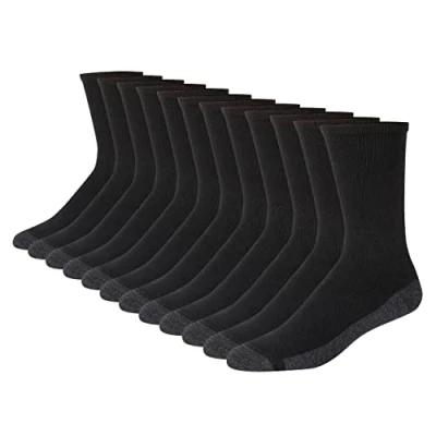 Image of Hanes Men&#039;s Max Cushioned Crew Socks, Moisture Wicking with Odor Control, Multi Pack, Black/Grey Foot Bottom 12, 12 14 UK (Pack of 12)