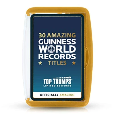 Image of Top Trumps Guinness World records Limited Editions Card Game, discover 30 amazing including largest Game Boy, most tattooed and longest fingernails, gift toy for players aged 6 plus