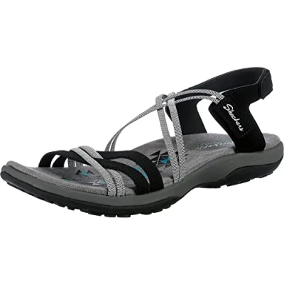 Image of Skechers Women&#039;s Reggae Slim Takes Two Sandals, Black/White, 7 UK