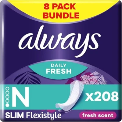 Image of Always Dailies Panty Liners, Flexistyle, Slim, 208 Liners (26 x 8 Packs), SAVING PACK, Odour Neutraliser, Soft &amp; Discreet