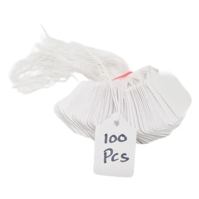 Image of Swift Strung Tags White Card Clothing Parcel Label String Hanging Gift Swing Tickets Kraft Hang Price Labelling 48mm x 32mm (Pack of 100)