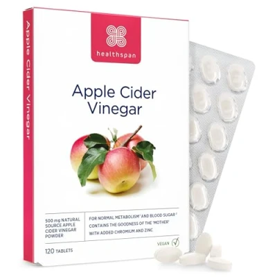 Image of Healthspan Apple Cider Vinegar 500mg Friendly Bacteria Metabolism Support Added Zinc &amp; Chromium Vegan (120 Tablets)