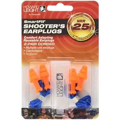 Image of Howard Leight by Honeywell SmartFit Corded Reusable Shooting Earplugs, 2 Pairs (R 01520), Orange with Blue