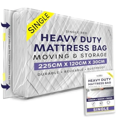 Image of Single Mattress Cover for Moving 1 Pack Reusable Waterproof Bags Moving, Storage and Protect Beds from Stains, Dust, Pest Damage 225 x 120 30cm Bag (92.5gsm)