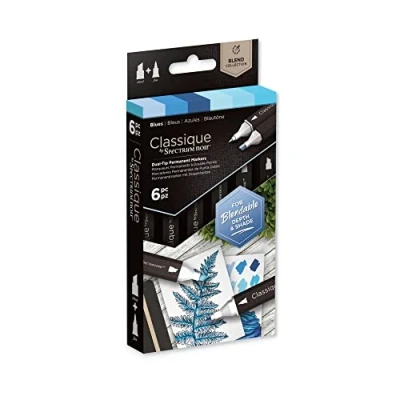Image of Crafter&#039;s Companion SPECN CS6 BLU Spectrum Noir Classique Blend Alcohol Marker Dual Nib Pens Set Blues Pack of 6, One Size