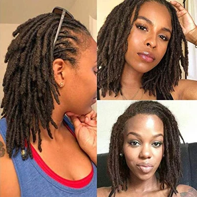Image of Human Hair Dreadlock Extensions 20 Strands Handmade Crochet Real Loc (8Inch,Width:0.8cm,Dark Brown)