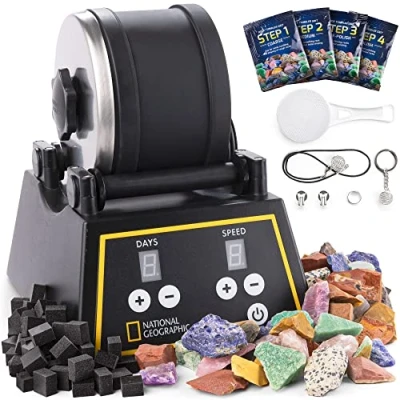 Image of National Geographic Professional Rock Tumbler Kit Polisher for Kids and Adults, Complete with Durable Tumbler, Rocks, Grit, Our New GemFoam Polisher, A Great STEM Hobby
